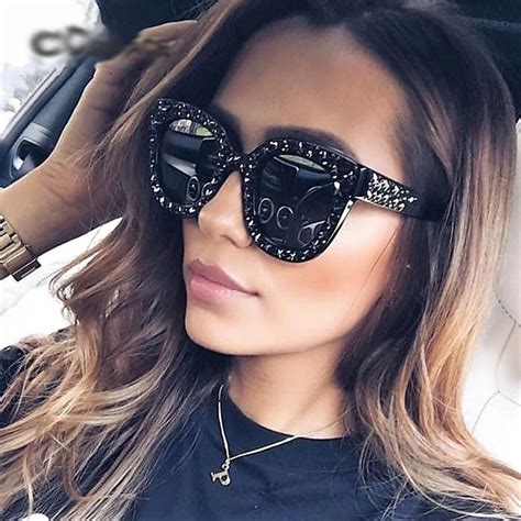 2018 Luxury Italian Brand Sunglasses Women Crystal Square Sunglasses ...