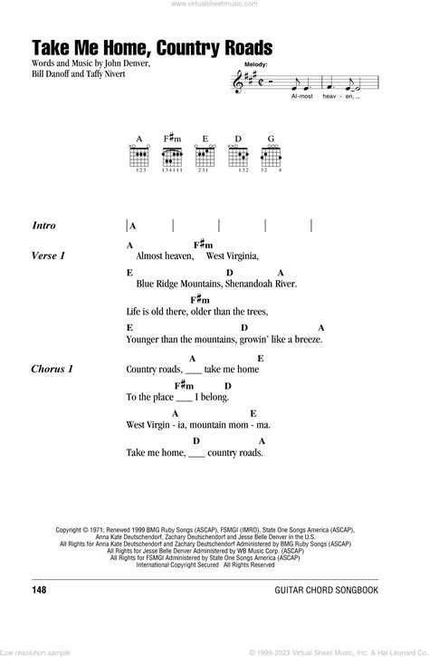 Take Me Home, Country Roads sheet music for guitar (chords) v2