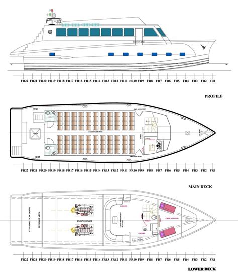 Sea going 100 passengers ferry with separate economy and first class sections