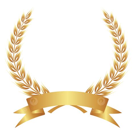 Golden Laurel Wreath With Curved Ribbon Vector Illustration, Laurel Wreath, Awards, Champion PNG ...