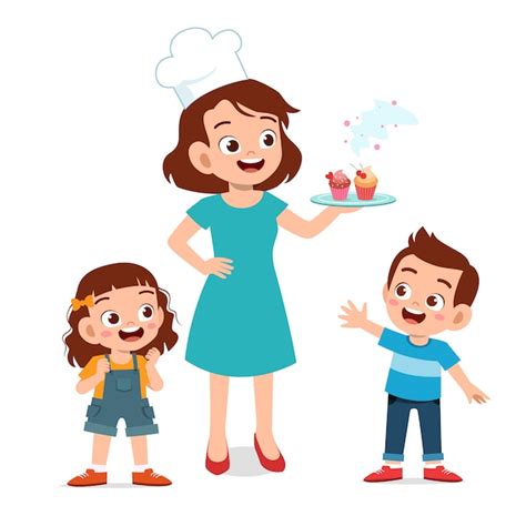 Mother chef with children | Premium Vector