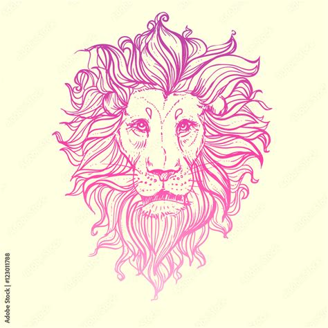 Hand drawn vector illustration of doodle pink lion. sketch. Vector eps ...