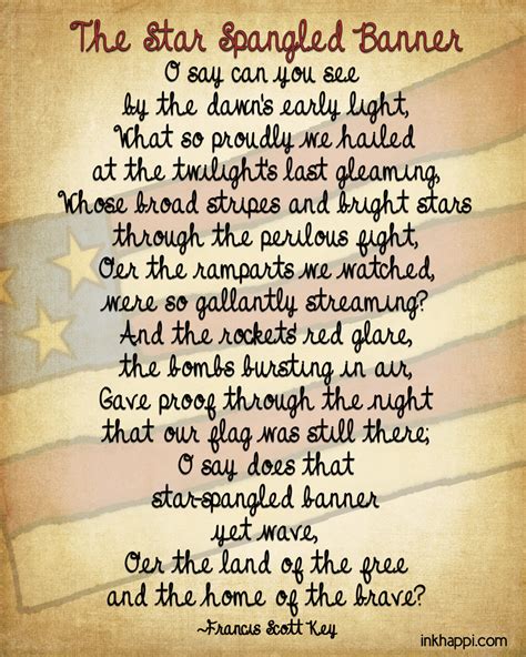 National Anthem Lyrics Printable Hymn