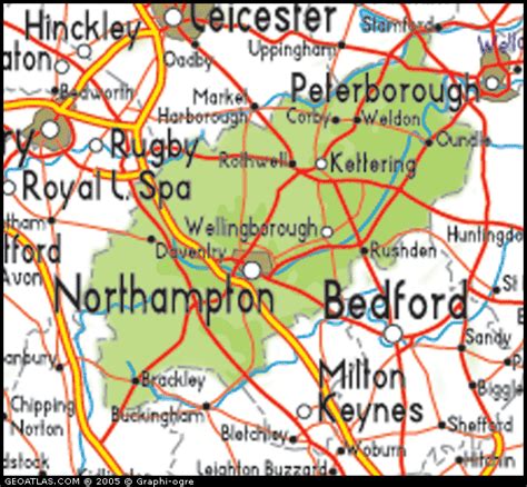 Map of Northamptonshire, England, UK Map, UK Atlas