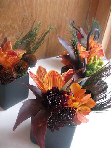 cocktail table arrangements | rustic cymbidium orchids, scab… | Flickr