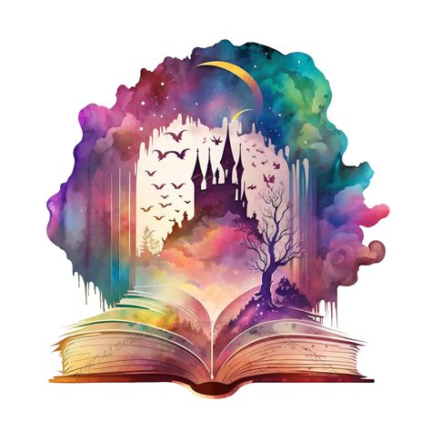 PNG Watercolor Fantasy Books Clipart, Open Book Clip Art, Book Bundle ...