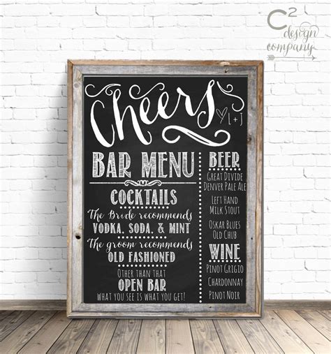 Cheers Chalkboard Wedding Bar Menu Sign Custom Digital File - Etsy ...