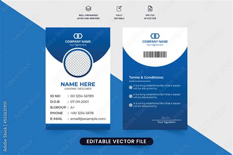 Company identity card template design with dark blue color and geometric shapes. Organization ID ...