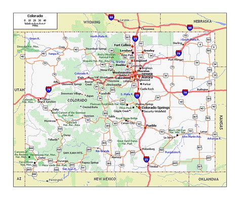 Large roads and highways map of Colorado state Poster 20 x 30-20 Inch By 30 Inch Laminated ...