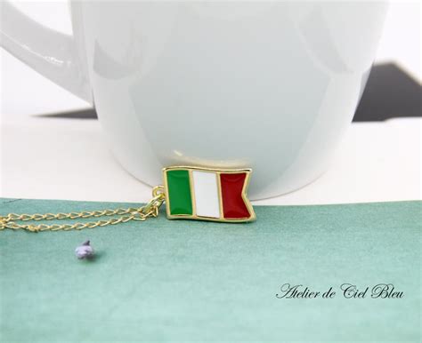 Italian Flag Necklace Gold Italian Flag Necklace Italian - Etsy