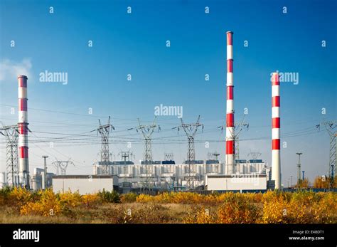 power plant pylons and power lines Stock Photo - Alamy