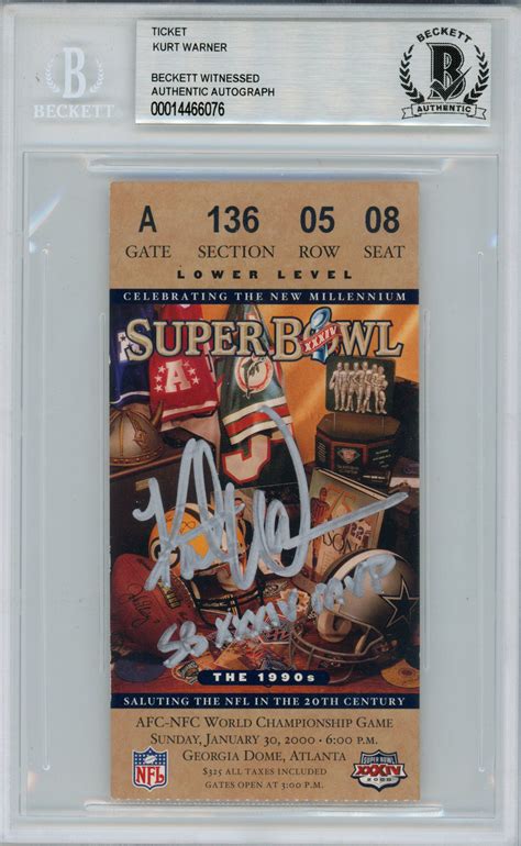 Kurt Warner Autographed Super Bowl XXXIV Ticket Stub SB MVP Beckett ...