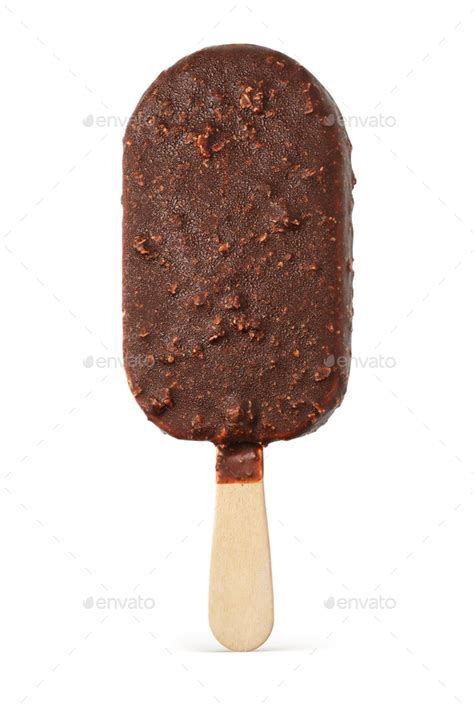 Popsicle ice cream with chocolate coating and nuts isolated. Stock ...