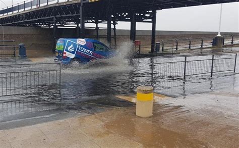 Torrential rain in Southport causes flooding on Marine Drive under the ...