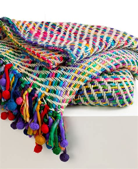 Collier Campbell Blankets, Colorful Pom-Pom Fringe Throw - Blankets & Throws - Bed & Bath - Macy ...