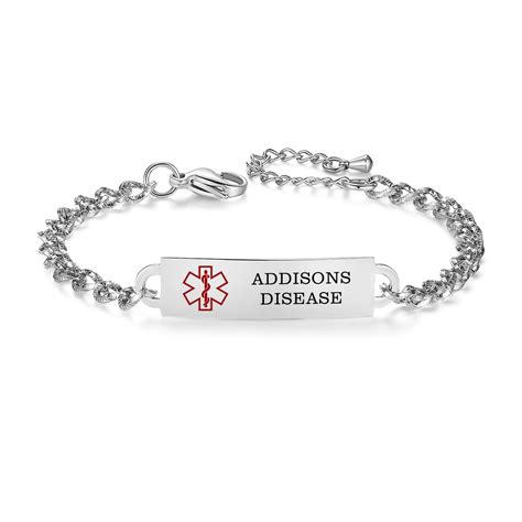 Medical Alert Bracelet for Women Adjustable Personalized Free Engrave Addisons Disease Stainless ...