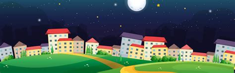 Village scene at night time 432805 Vector Art at Vecteezy