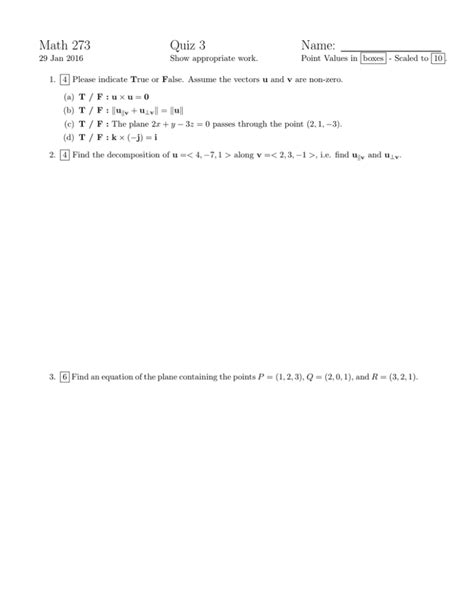 Math 273 Quiz 3 Name: