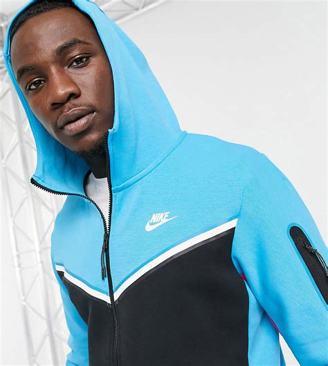 Nike Tall Tech Fleece full-zip color block hoodie in black/blue - ShopStyle