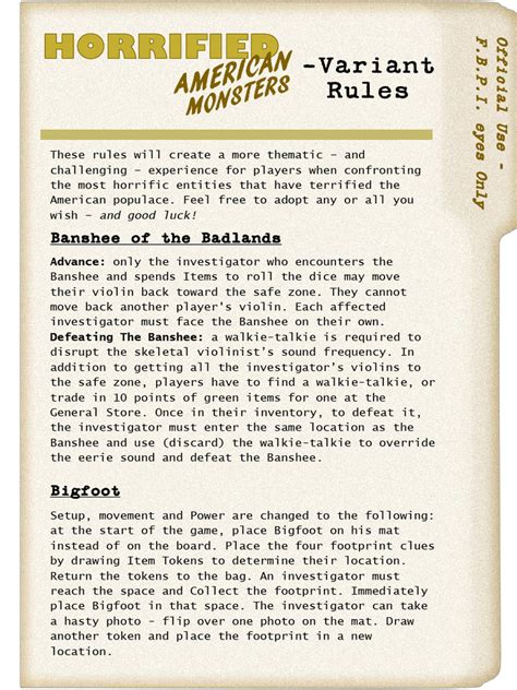 Horrified-American Monsters Variant Rules-Printable | PDF