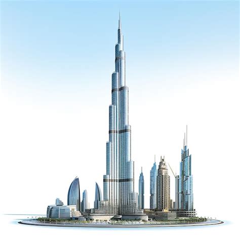 Dubai UAE Burj Khalifa tower skyscraper in Dubai United Arab Emirates landmarks isolated ...