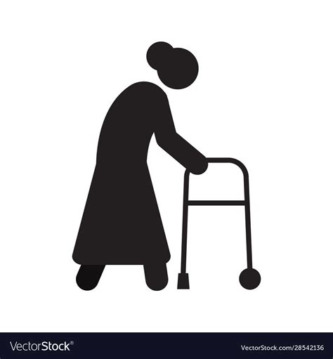 Old woman going with walker silhouette icon Vector Image