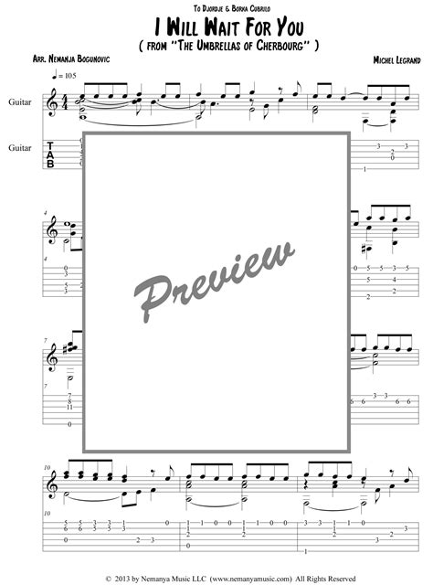 I Will Wait For You, sheet music with TAB (pdf download) - Nemanja Bogunovic