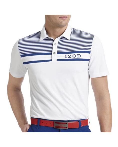 Izod Short-sleeve Chest-stripe Pieced Golf Logo Polo Shirt in Bright ...