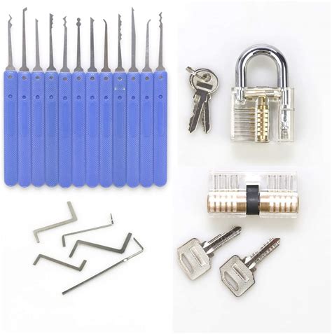 17 Piece Lock Pick Set, Lock Picking Training Set,Lock Picking Tools with 2 Clear Practice and ...