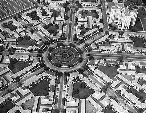 Aerial view of Park La Brea taken from a blimp in the 1950s