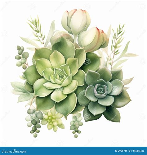 Elegant Watercolor Illustration of Succulents and Flowers Stock ...