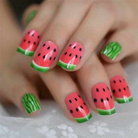 Sweet Summer Watermelon Nails 24Pcs UV Gel Press on Fake False Nail Art ...