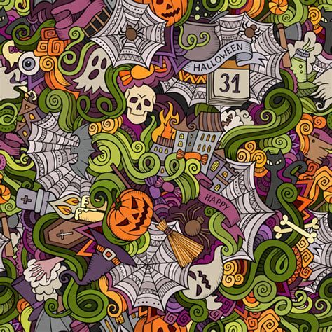 Halloween doodle vector seamless pattern free download