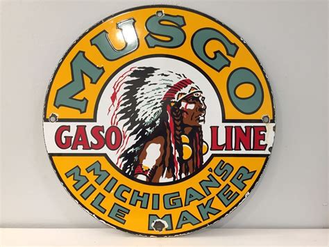 VINTAGE MOHAWK GASOLINE CUTOUT PORCELAIN ENAMEL SIGN GAS OIL PUMP ...