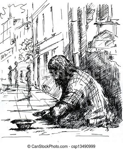 Stock Illustration of Beggar on the street.Picture created with pen. csp13490999 - Search Vector ...