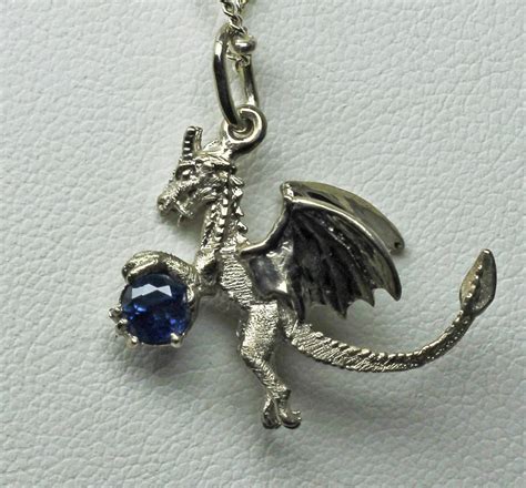 White Gold Sapphire Dragon Pendant In 14PD Gold - Postgate Celtic ...