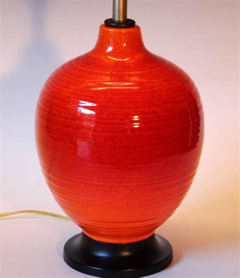 Royal Haeger Hickman Atomic Chrome Orange Red Vintage Art Deco Pottery MCM Lamp at 1stdibs