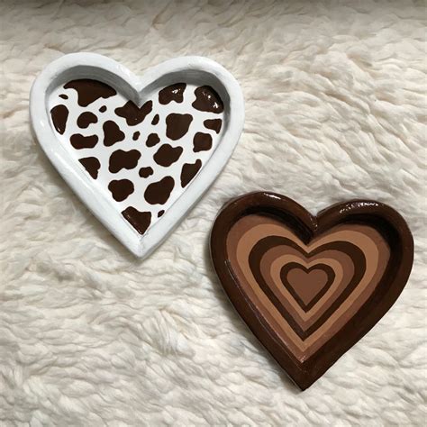 Cow print and brown heart air dry clay tray | Clay jewellery holder, Diy clay crafts, Polymer ...