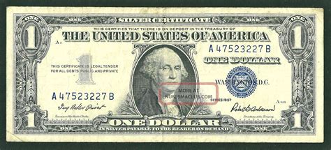 1957 One Dollar Bill Silver Certificate Blue Seal