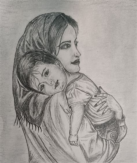 Child Pencil Easy Mother Drawing : Mothers, together with their ...