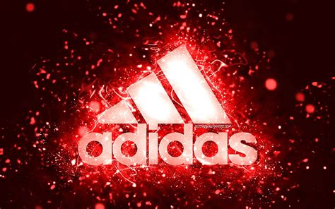 Adidas red logo red neon lights, creative, red abstract background ...