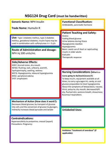 NPH Insulin - NSG124 Drug Card (must be handwritten) Side/Adverse ...