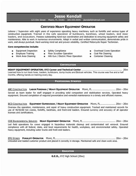 Heavy Equipment Operator Resume Template