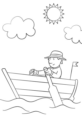 Man in Wooden Row Boat coloring page | Free Printable Coloring Pages