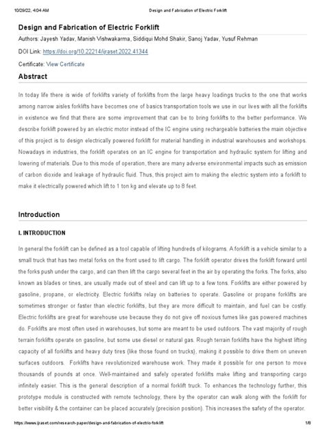 Design and Fabrication of Electric Forklift | PDF | Forklift | Warehouse