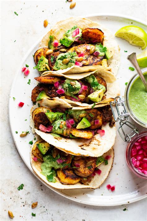 Vegan tacos with fried plantain - Lazy Cat Kitchen