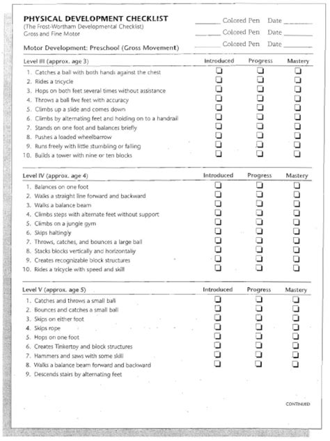 Fine and Gross Motor Skills Checklist | LoveToTeach.org | Preschool assessment, Gross motor ...