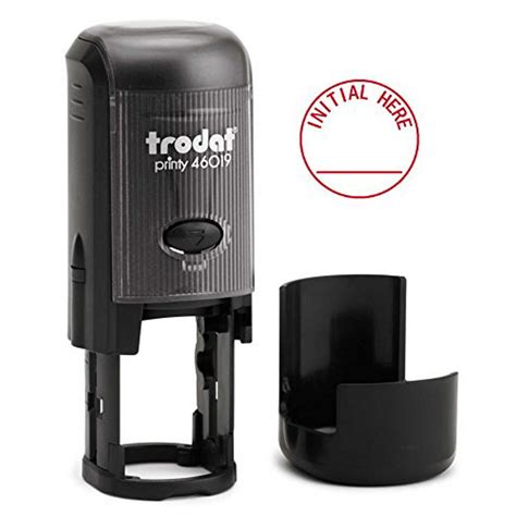 Initial HERE - Round Self-Inking Rubber Stamp (3/4" Diameter) - Red Ink ...