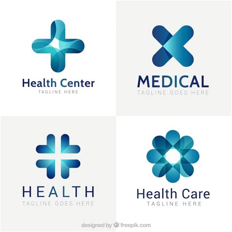 Blue modern medical center logos | Free Vector