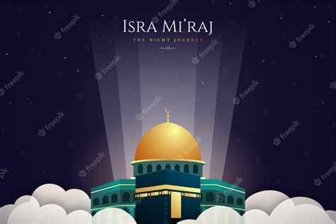 Premium Vector | Isra mi'raj mosque and kabah illustration